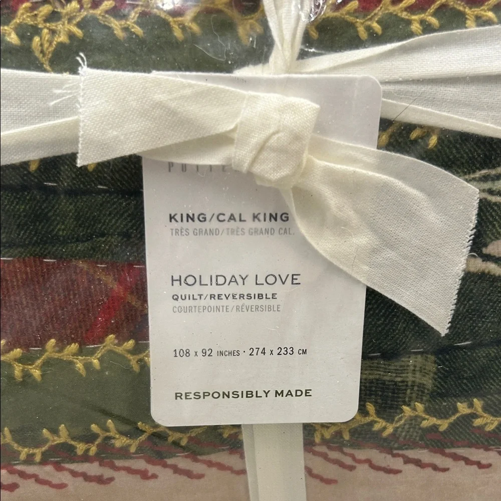 Pottery Barn Holiday Love Reversible Quilt King / California Patchwork Heart NWT